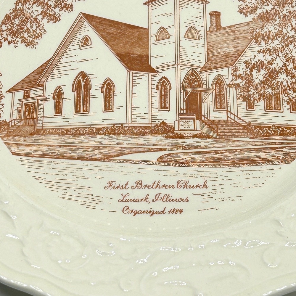 First Brethren Church Lanark IL Ironstone Church Plate Adam Antique Steubenville - Picture 2 of 6